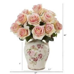 16" Pink Rose Arrangement In Flower Printed Vase 7 16" Pink Rose Arrangement In Flower Printed Vase -Michaels D251616S 2