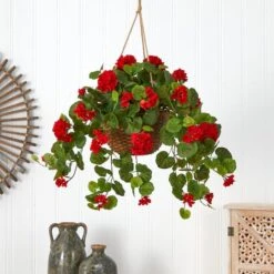 24" Red Geranium In Hanging Basket -Michaels D251660S 14