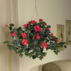 24" Red Hibiscus In Hanging Basket -Michaels D251661S 2