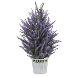 22" Lavender Artificial Plant In White Wicker Planter