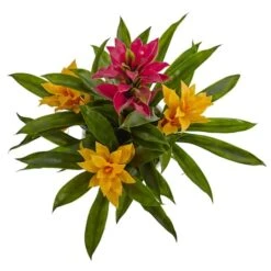 17" Tropical Bromeliad Plant In White Swirl Vase -Michaels D251710S 2