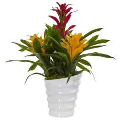 17" Tropical Bromeliad Plant In White Swirl Vase -Michaels D251710S 3