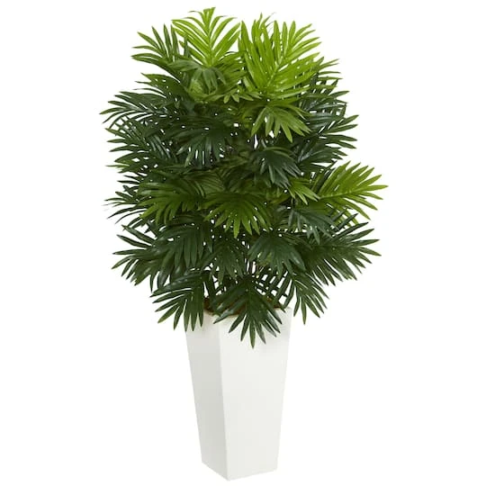 3.5ft. Areca Palm Artificial Plant In White Tower Planter 4 3.5ft. Areca Palm Artificial Plant In White Tower Planter - Image 2