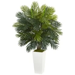 4ft. Areca Palm Artificial Plant In White Tower Planter