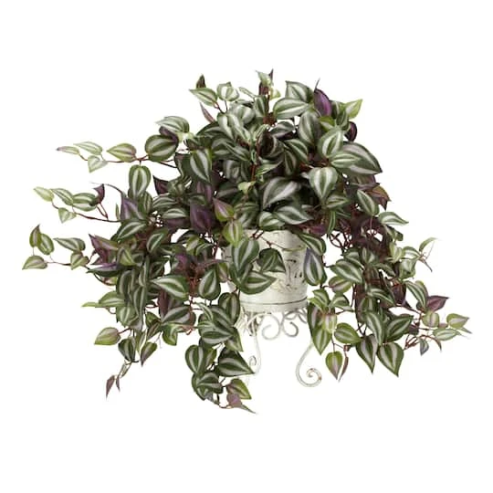24" Wandering Jew In Metal White Planter 4 24" Wandering Jew In Metal White Planter - Image 2