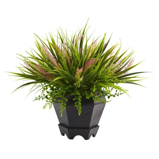 17" Grass Arrangement In Black Planter 3 17" Grass Arrangement In Black Planter
