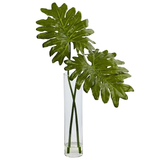 2.5ft. Philodendron Leaves In Cylinder Glass Vase 4 2.5ft. Philodendron Leaves In Cylinder Glass Vase - Image 2