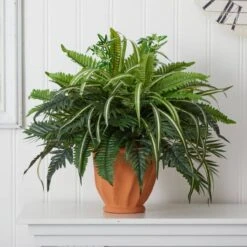 23" Mixed Leaf & Fern Plant In Terra Cotta Planter -Michaels D251803S 14