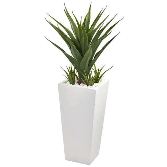 40" Spiky Agave Plant In White Planter 4 40" Spiky Agave Plant In White Planter - Image 2