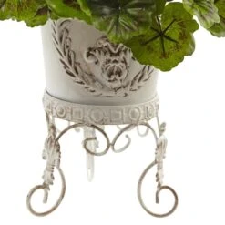18.5" Red UV Resistant Geranium Arrangement In White Metal Planter -Michaels D251837S 13