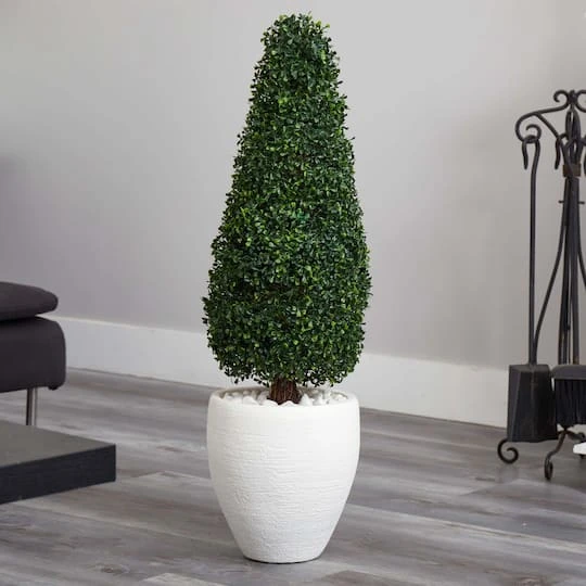 3.5ft. Boxwood Topiary In Textured White Planter 7 3.5ft. Boxwood Topiary In Textured White Planter - Image 5