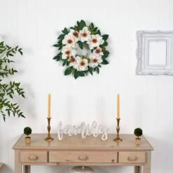 22" White Magnolia Wreath -Michaels D252262S 15