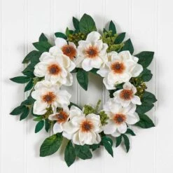 22" White Magnolia Wreath -Michaels D252262S 16