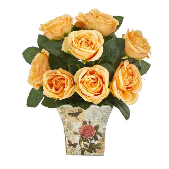 11" Orange Roses In Floral Vase 3 11" Orange Roses In Floral Vase
