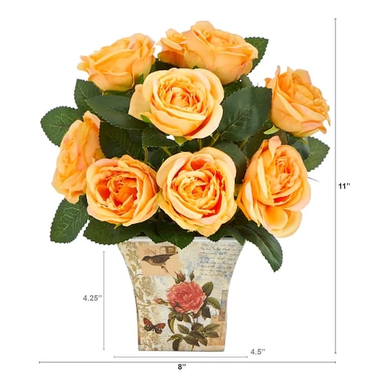 11" Orange Roses In Floral Vase 5 11" Orange Roses In Floral Vase - Image 3