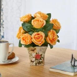 11" Orange Roses In Floral Vase 9 11" Orange Roses In Floral Vase -Michaels D262030S 3