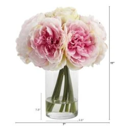 11" Pink Peony Bouquet In Glass Vase -Michaels D262035S 2