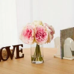 11" Pink Peony Bouquet In Glass Vase -Michaels D262035S 3