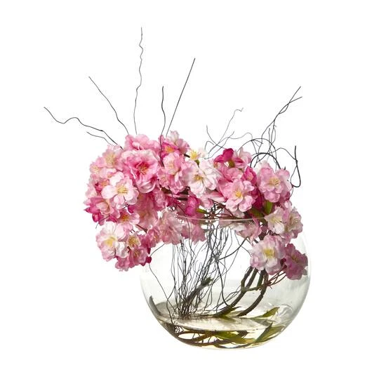 10" Cherry Blossom Arrangement In Glass Vase 3 10" Cherry Blossom Arrangement In Glass Vase