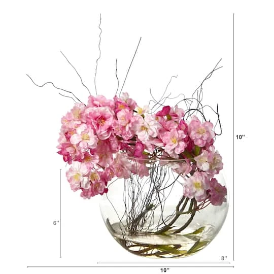 10" Cherry Blossom Arrangement In Glass Vase 5 10" Cherry Blossom Arrangement In Glass Vase - Image 3