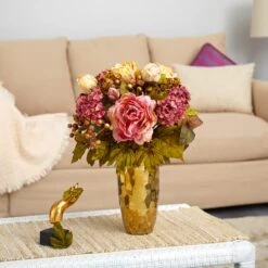 19" Peony Arrangement In Gold Vase -Michaels D262046S 3