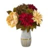 17" Peony, Hydrangea & Dahlia Arrangement In Stoneware Vase With Gold Trimming -Michaels D262047S 1