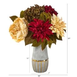 17" Peony, Hydrangea & Dahlia Arrangement In Stoneware Vase With Gold Trimming 8 17" Peony, Hydrangea & Dahlia Arrangement In Stoneware Vase With Gold Trimming -Michaels D262047S 2