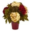 14" Peony, Hydrangea & Dahlia Arrangement In Burgundy Vase -Michaels D262048S 1