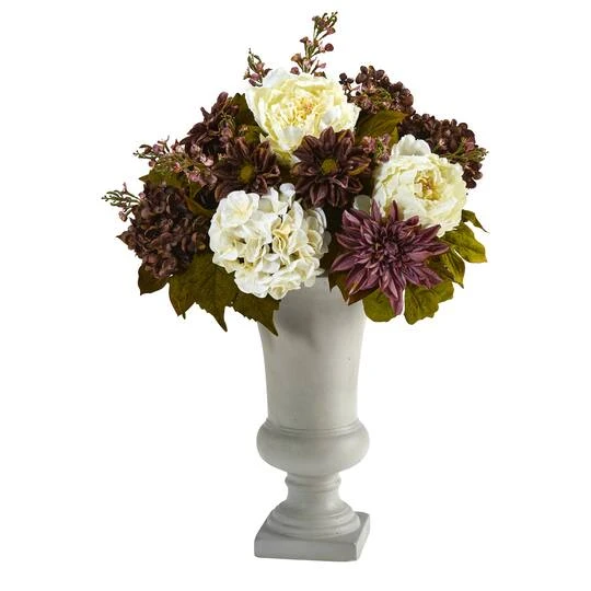 27" Peony, Hydrangea & Dahlia Arrangement In Sand Colored Urn 4 27" Peony, Hydrangea & Dahlia Arrangement In Sand Colored Urn - Image 2