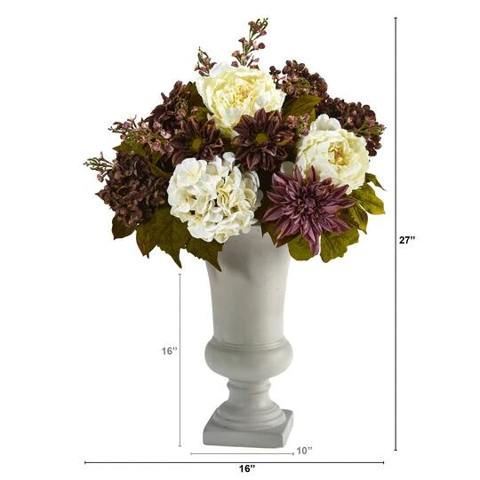 27" Peony, Hydrangea & Dahlia Arrangement In Sand Colored Urn 5 27" Peony, Hydrangea & Dahlia Arrangement In Sand Colored Urn - Image 3