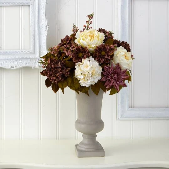 27" Peony, Hydrangea & Dahlia Arrangement In Sand Colored Urn 6 27" Peony, Hydrangea & Dahlia Arrangement In Sand Colored Urn - Image 4