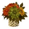 11" Peony, Dahlia & Sunflower Arrangement In Gold Vase -Michaels D262050S 1