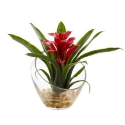 8" Red Tropical Bromeliad Arrangement In Angled Vase -Michaels D262054S 1 1