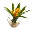 8" Yellow Tropical Bromeliad Arrangement In Angled Vase 1 8" Yellow Tropical Bromeliad Arrangement In Angled Vase -Michaels D262057S 1