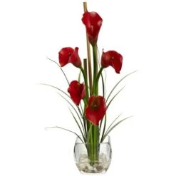 18" Red Calla Lily In Square Glass Vase -Michaels D262063S 1 1