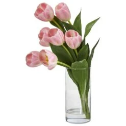 16" Pink Tulip Arrangement In Cylinder Vase 8 16" Pink Tulip Arrangement In Cylinder Vase -Michaels D262087S 11 1