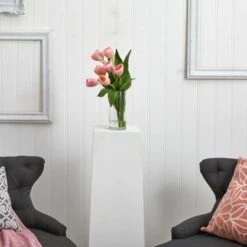 16" Pink Tulip Arrangement In Cylinder Vase 9 16" Pink Tulip Arrangement In Cylinder Vase -Michaels D262087S 12