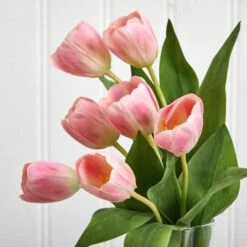 16" Pink Tulip Arrangement In Cylinder Vase 11 16" Pink Tulip Arrangement In Cylinder Vase -Michaels D262087S 14