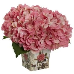 9'' Pink Hydrangea Arrangement In Floral Planter