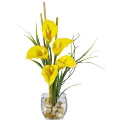 18'' Yellow Calla Lily In Liquid Illusion Vase