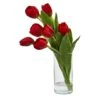 16'' Red Tulip Arrangement In Cylinder Vase 1 16'' Red Tulip Arrangement In Cylinder Vase -Michaels D262093S 1