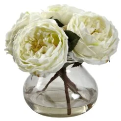 8" White Fancy Rose In Glass Vase 8 8" White Fancy Rose In Glass Vase -Michaels D262099S 1 1