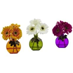 9" Gerbera Daisy Arrangement In Colored Vase, 3ct.