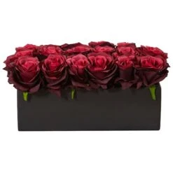 6" Burgundy Rose Arrangement In Ceramic Planter