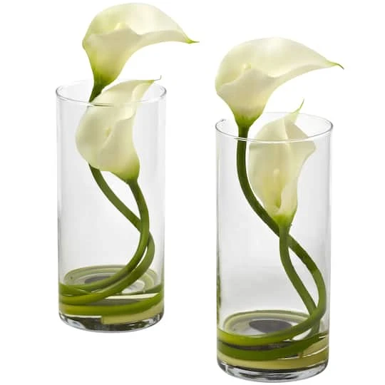 10.5" White Double Calla Lily With Cylinder Vase, 2ct. 4 10.5" White Double Calla Lily With Cylinder Vase, 2ct. - Image 2
