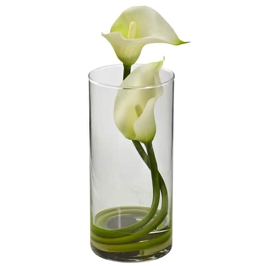 10.5" White Double Calla Lily With Cylinder Vase, 2ct. 5 10.5" White Double Calla Lily With Cylinder Vase, 2ct. - Image 3