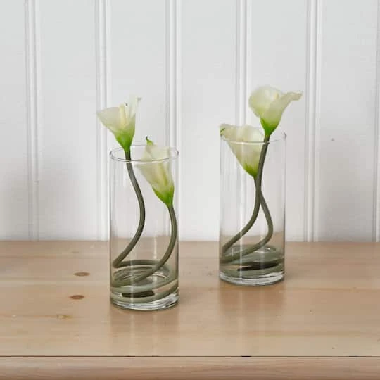10.5" White Double Calla Lily With Cylinder Vase, 2ct. 6 10.5" White Double Calla Lily With Cylinder Vase, 2ct. - Image 4