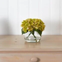 8.5" Yellow Blooming Hydrangea In Glass Vase -Michaels D262122S 13