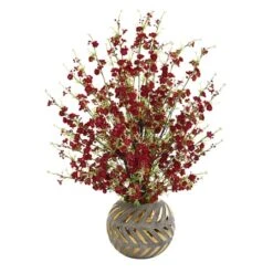 2.5ft. Cherry Blossom Arrangement In Gold Trimmed Stoneware Vase -Michaels D262130S 11 1
