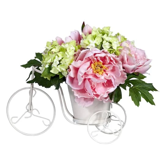 9.5" Peony & Hydrangea Arrangement In Tricycle Planter 3 9.5" Peony & Hydrangea Arrangement In Tricycle Planter